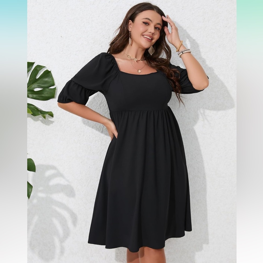 Cute Black Casual Dress with 3/4 Length Sleeves-Medium
